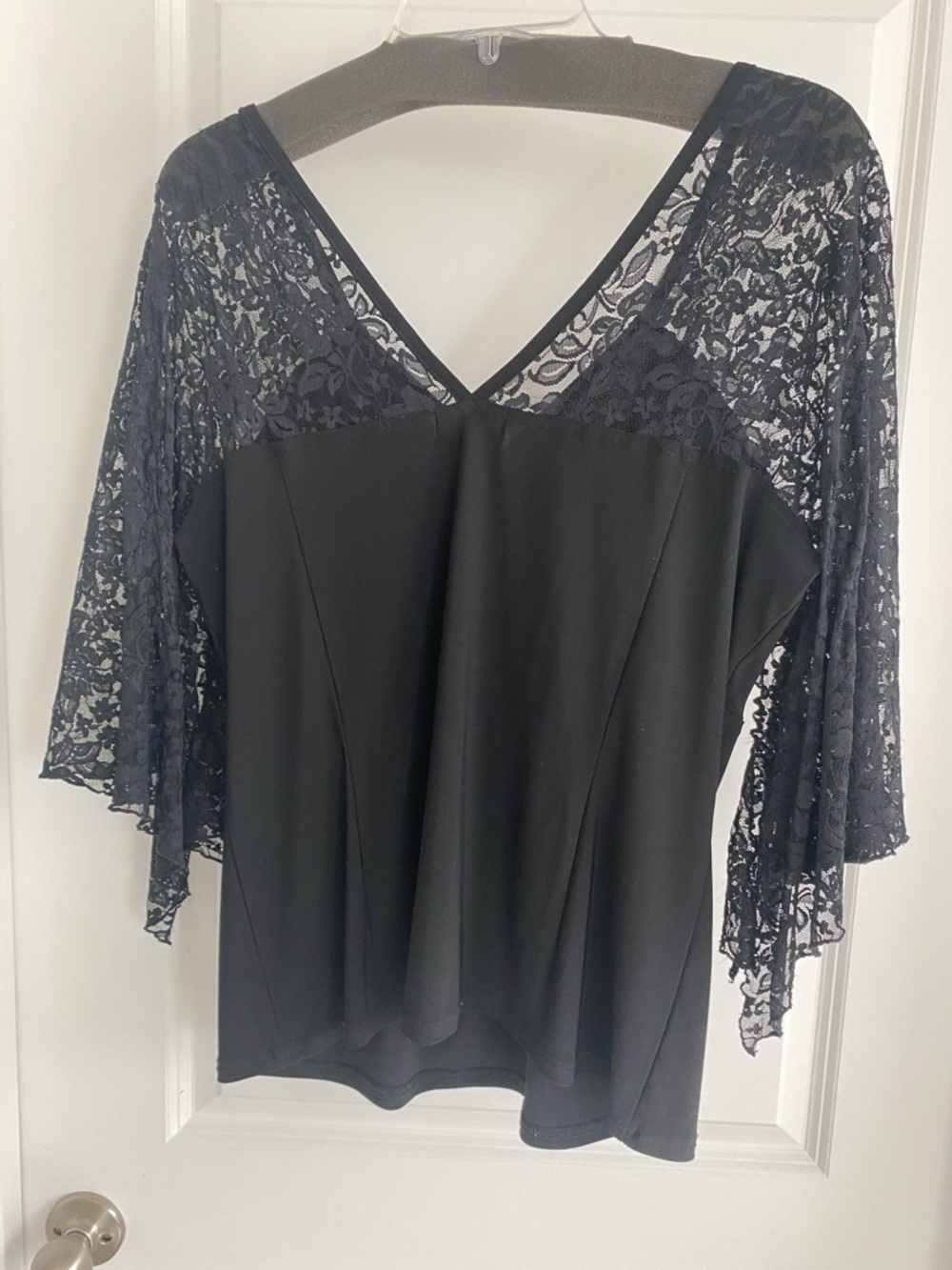 Aida ballroom practice west Black Lace Sleeve V-Neck Top - Picture 5 of 5
